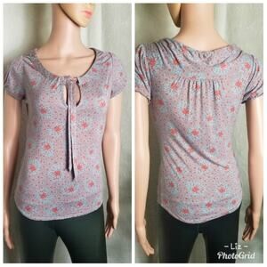 Topshop Pink Blue Flower Top Size 6